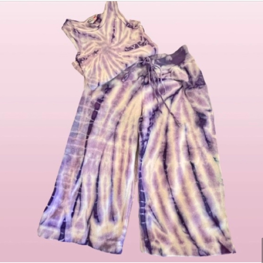 Hard Tail Kids- Purple Tie Dye Cotton Tank and Matching Terrycloth Wide Leg Pant